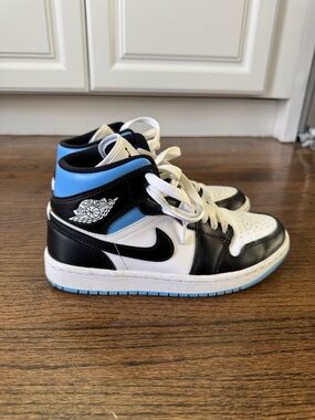 Air Jordan 1 Mid White Black University Blue Sneakers